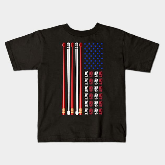 American Flag Drumsticks Drums Drummer Kids T-Shirt by shirtsyoulike